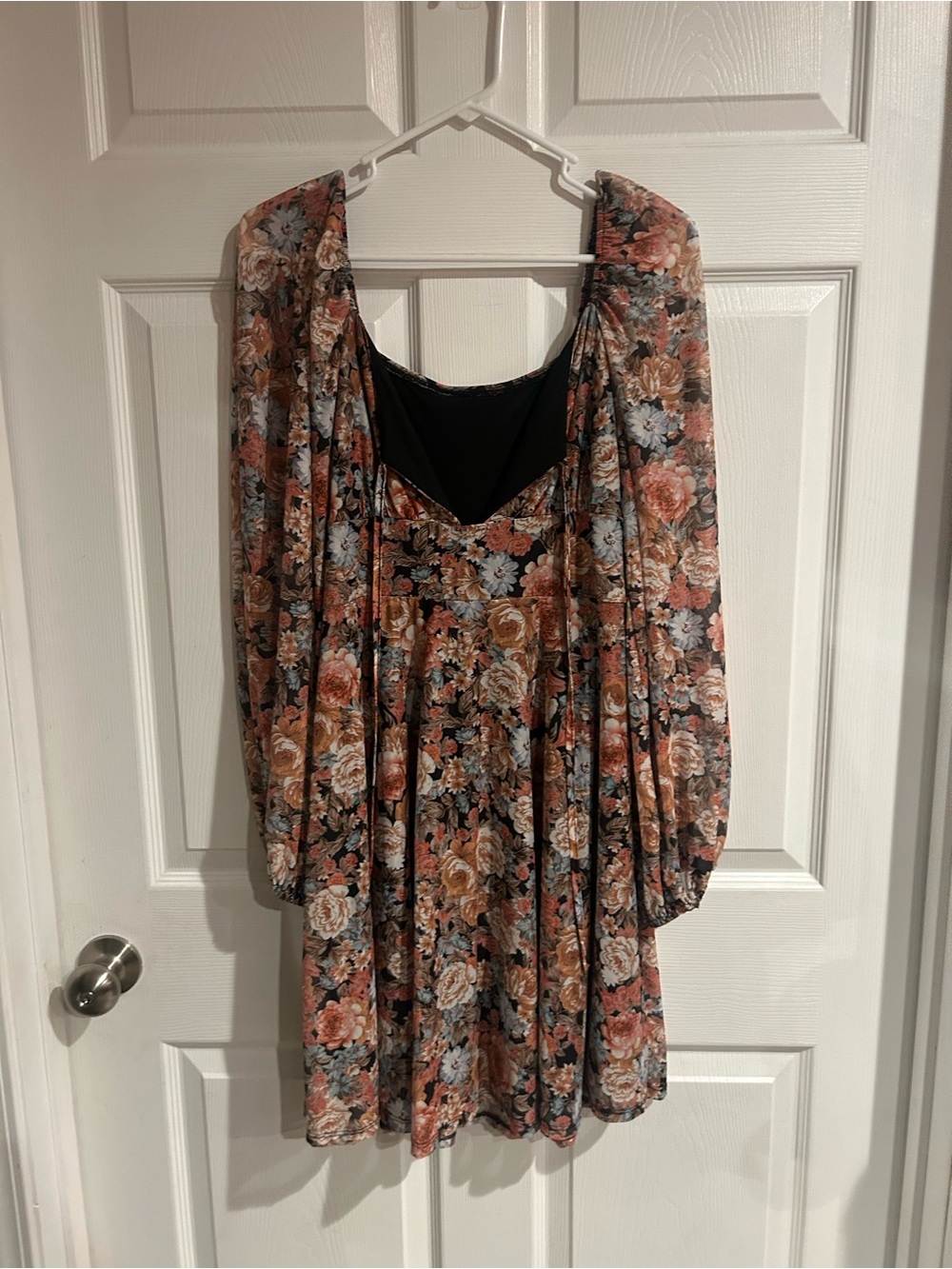 SHEIN Floral Long-Sleeve Mini Dress in Black and Blush